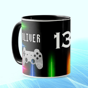 Mug Contrôleur de jeu vidéo Gamer Neon Nom âge