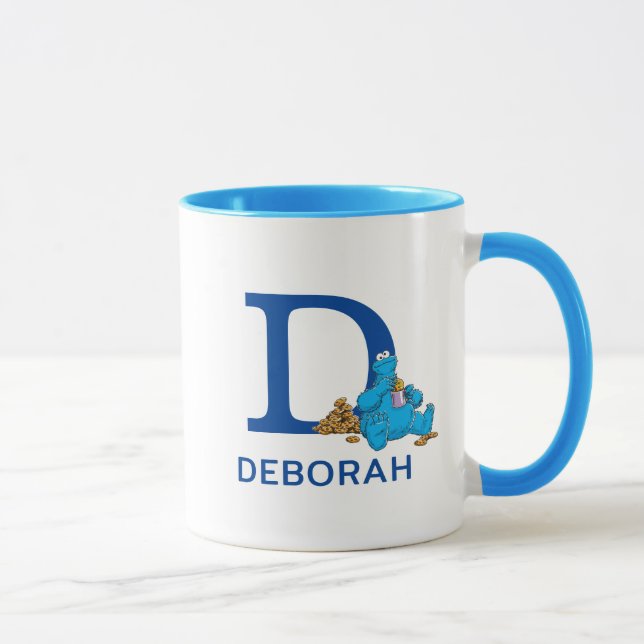 Mug Cookie Monster Manger Cookies Nom et monogramme D (Droite)