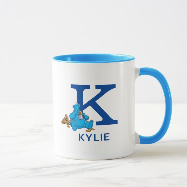 Mug Cookie Monster Manger Cookies Nom et monogramme K (Droite)