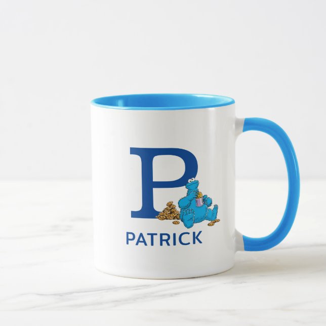Mug Cookie Monster Manger Cookies Nom et monogramme P (Droite)