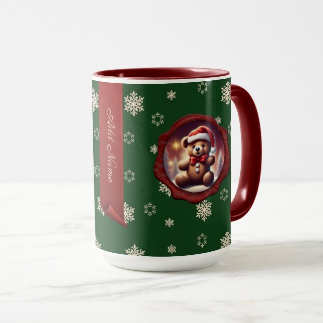 Mug Cookie Teddy de Noël Bannière personnalisée Vert (Devant droit)