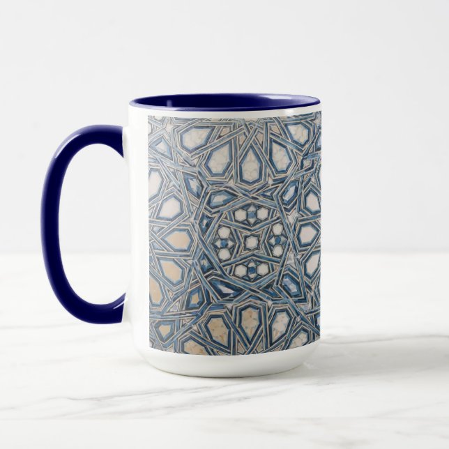 Mug Cool Azure & White Ceramic Tile Geometric Pattern (Gauche)