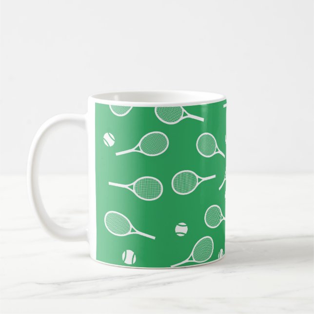Mug Cool Blanc Retro Raquettes de Tennis Motif Vert (Gauche)