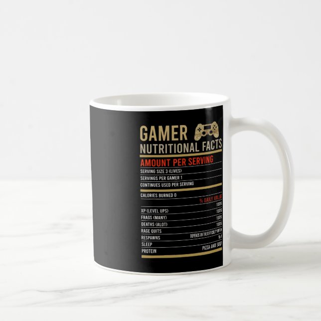Mug Cool Gamer Faits nutritionnels Jeu vidéo Jeu amusa (Droite)