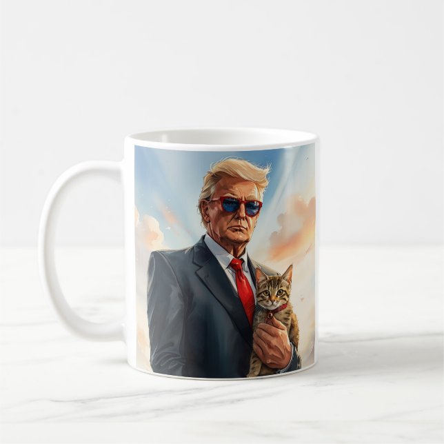 Mug Cool MAGA Cat TRUMP Tenir un chat de jolies lunett (Gauche)