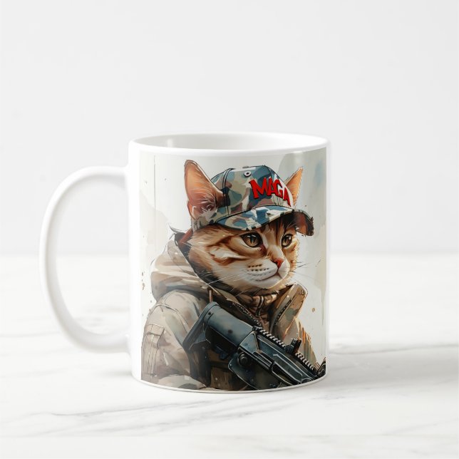 Mug Cool MAGA Chat avec pistolet et Camouflage Cute AM (Gauche)