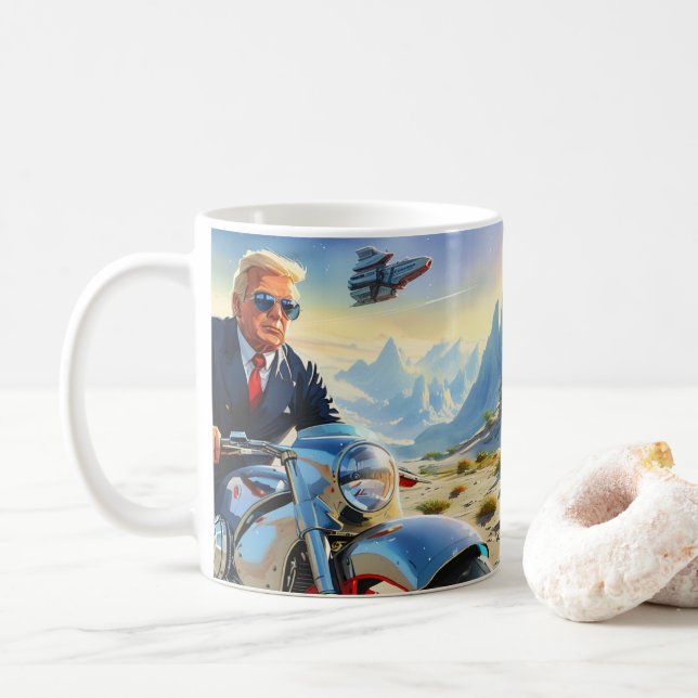 Mug cool Trump Motorcycle Alien Planète spatiale MAGA (Avec donut)