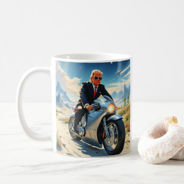 Mug cool Trump Motorcycle Alien Planète spatiale MAGA (Avec donut)