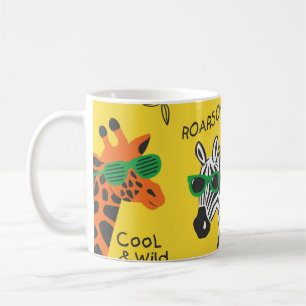 Mug Cool zèbre et girafe portant des lunettes sur jaun