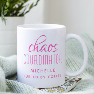 Mug Coordinateur Chaos Typographie rose Personnalisée