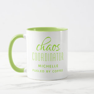 Mug Coordinateur Chaos Typographie verte Personnalisée