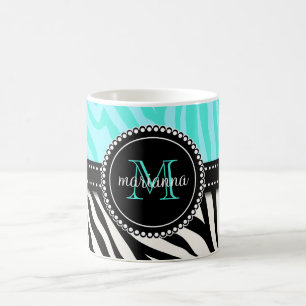 Mug Copie noire Girly moderne de zèbre d'Aqua