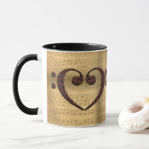 Mug Copper Double Basse Clef Heart Music Lover