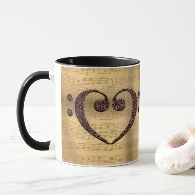 Mug Copper Double Basse Clef Heart Music Lover (Avec donut)