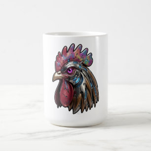 Mug Coq Cyberpunk Art mécanique iridescent