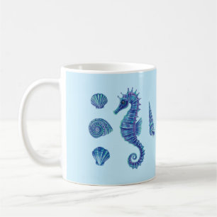 Mug Coques de mer et de mer (bleu et turquoise)