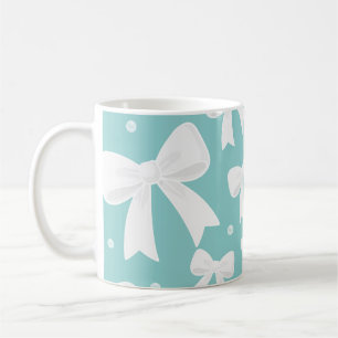 Mug Coquette Bleue Avec Perles Et Rubans Blancs