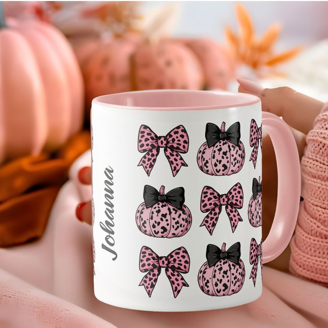 Mug Coquette Citrouilles et arcs rose personnalisée (Coquette Pumpkins and bows pink personalized Mug)