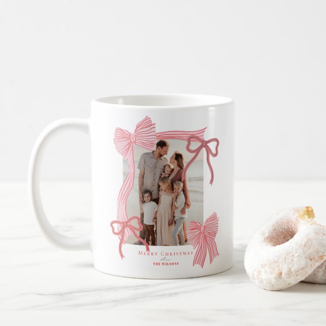 Mug Coquette Red Pink Bows 2 Photos Noël (Avec donut)