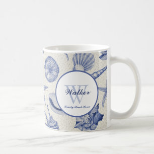 Mug Coquillage bleu à thème nautique personnalisé