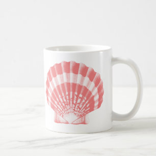 Mug Coquillage - rose corail et blanc
