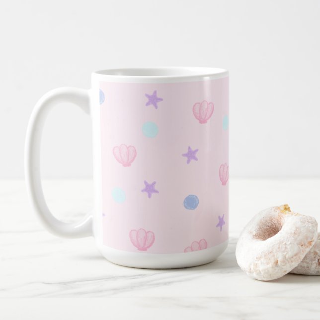 Mug Coquillages et perles pastel en rose (Avec donut)