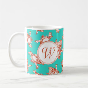 Mug Coquille de conch de monogramme de corail sur Turq