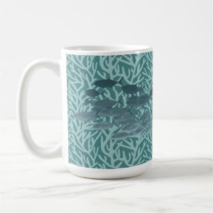 Mug Corail Bleu Et Une École De Poissons