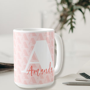 Mug Corail moderne Initial Gras Blanc Script