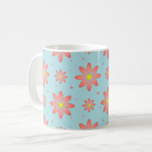 Mug Corail rose et poudres bleu délicat marguerite fle