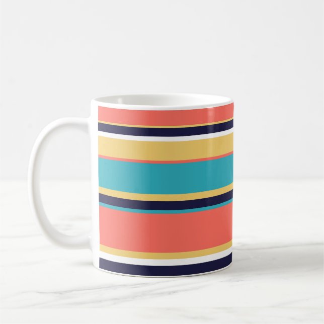 Mug Corail vivant, rayures bleues et jaunes (Gauche)