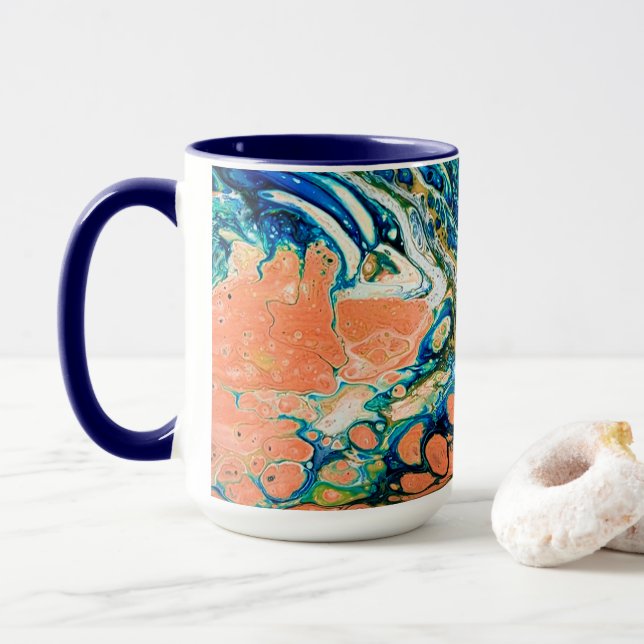 Mug Coral N Bleu Plage Sud-Ouest Abstrait (Avec donut)