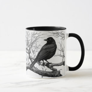 Mug Corbeau perché sur des branches nues d'hiver