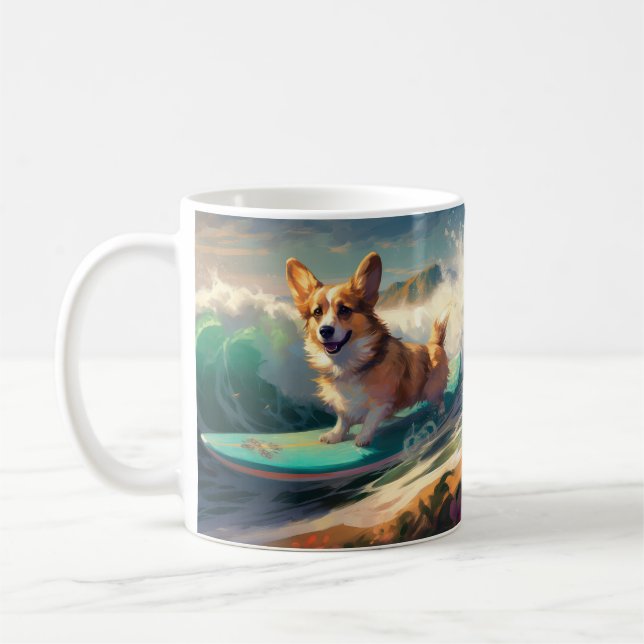 Mug Corgi Beach Surf Peinture (Gauche)