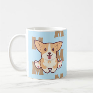 Mug Corgi monogramme motif muqueuse bleue