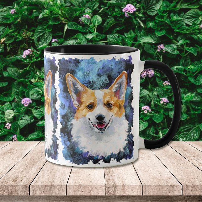 Mug Corgi Portrait sur Abstrait Personnalisé (Créateur téléchargé)