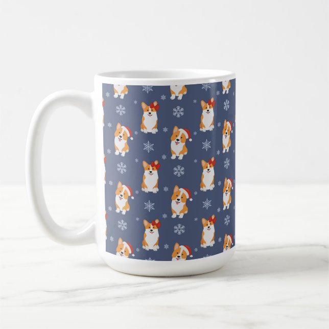Mug Corgis à Santa Hats et Snowflakes Motif (Gauche)