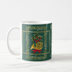Mug Corne Française Élégante de Noël Vert Foncé