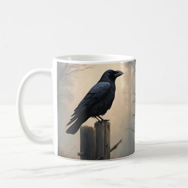 Mug corneille dans la brume dans un poteau (Gauche)