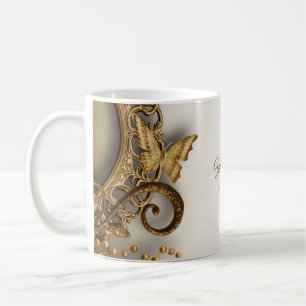 Mug Cortège de Mariage Papillon Floral Doré Vintage