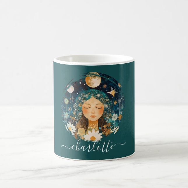 Mug Cosmic Girl Boho Moon & Daisy Illustration Custom (Centre)