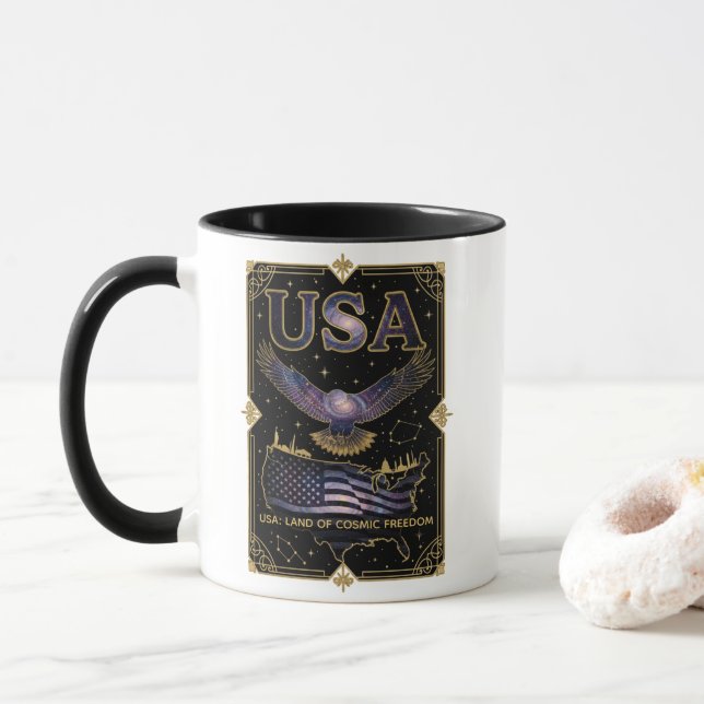Mug Cosmic USA Eagle Celestial Map Art (Avec donut)