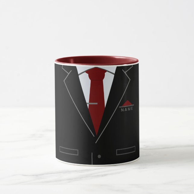 Mug Costume noir élégant et cravate rouge - Ajouter Vo (Centre)