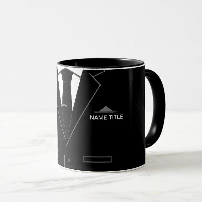 Mug Costume noir et Cravate personnalisé pour entrepri (Devant droit)
