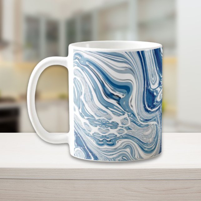 Mug côte plage nautique vagues aquarelle bleu tourbill (coast beach nautical waves watercolor blue swirls coffee mug)