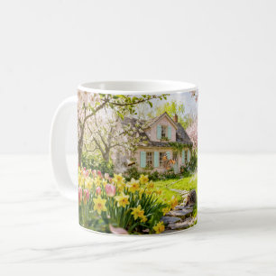 Mug Cottage printanier avec abeilles, hérisson et flor
