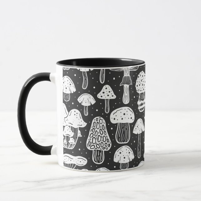 Mug Cottagecore Champignons Café noir et blanc (Gauche)