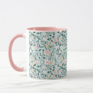 Mug Cottagecore Fleurs Aquarelle Rose Vert