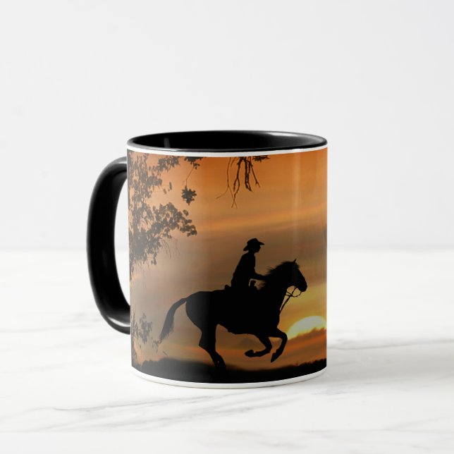 Mug Coucher de soleil de cowboy et de cheval (Devant gauche)