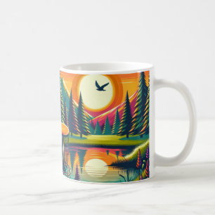 Mug Coucher de soleil et arbres de golf de Disc Rétro